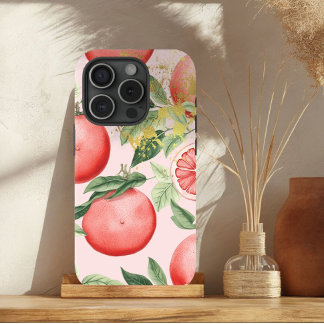 ラグジュアリーパステルピンク&金ゴールドグレープフルトトレリス iPhone 15ケース