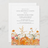 ラグジュアリーパンプキンワイルドフラワー秋100th誕生日 招待状 (正面/裏面)