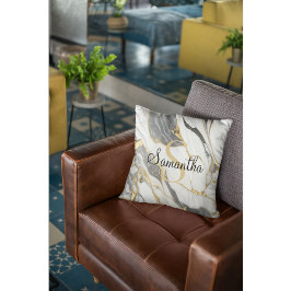 ラグジュアリーパーソナライズされたな大理石金ゴールドグレー&ホワイト クッション