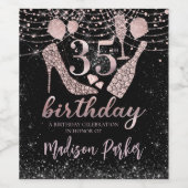 ラグジュアリーパーソナライズされたグリッター35th誕生日 ワインラベル (シングルラベル)