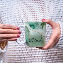 ラグジュアリーパーソナライズされたグリーン&金ゴールドマーブルマグ コーヒーマグカップ