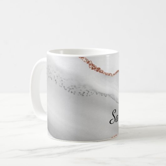 ラグジュアリーパーソナライズされたグレイ金ゴールド抽象芸術マーブルマグ コーヒーマグカップ (正面左)