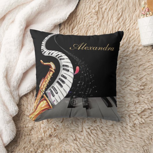 ラグジュアリーパーソナライズされたサキソフォンピアノ音楽 クッション (ブランケット)