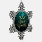 ラグジュアリーパーソナライズされたダマスク金ゴールドフレーム スノーフレークピューターオーナメント (左)