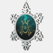 ラグジュアリーパーソナライズされたダマスク金ゴールドフレーム スノーフレークピューターオーナメント (右)