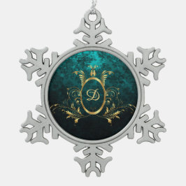 ラグジュアリーパーソナライズされたダマスク金ゴールドフレーム スノーフレークピューターオーナメント