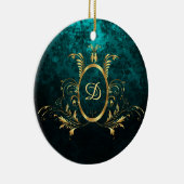 ラグジュアリーパーソナライズされたダマスク金ゴールドフレーム セラミックオーナメント (右)