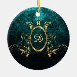 ラグジュアリーパーソナライズされたダマスク金ゴールドフレーム セラミックオーナメント