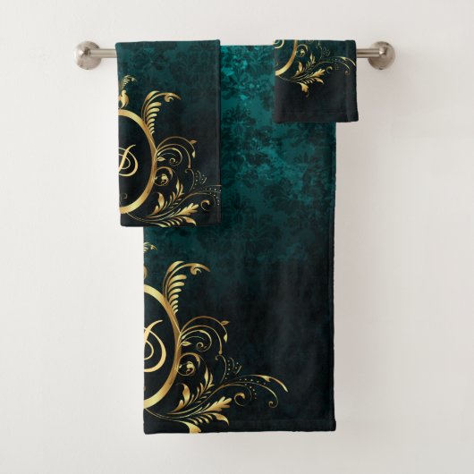ラグジュアリーパーソナライズされたダマスク金ゴールドフレーム バスタオルセット (インサイチュ)