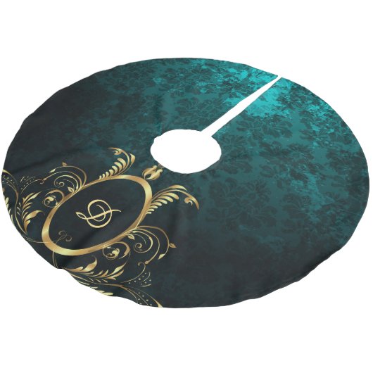 ラグジュアリーパーソナライズされたダマスク金ゴールドフレーム ブラッシュドポリエステルツリースカート (アングル)