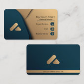 ラグジュアリーパーソナライズされたティール(緑がかった色)ブルー&金ゴールド 名刺 (正面/裏面)