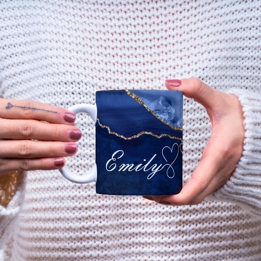 ラグジュアリーパーソナライズされたネイビーブルー&金ゴールドマーブルマグ コーヒーマグカップ