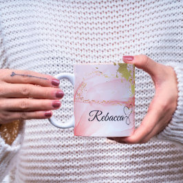 ラグジュアリーパーソナライズされたピンク&金ゴールドウォーターカラーマグ コーヒーマグカップ