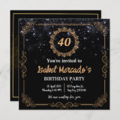 ラグジュアリーパーソナライズされたブラック金ゴールド誕生日招待状 招待状 (正面/裏面)