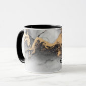 ラグジュアリーパーソナライズされたブラック&金ゴールドウォーターカラーマーブル マグカップ (正面左)