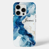 ラグジュアリーパーソナライズされたブルー、ホワイト&金ゴールドウォーターカラー Case-Mate iPhoneケース (裏面)