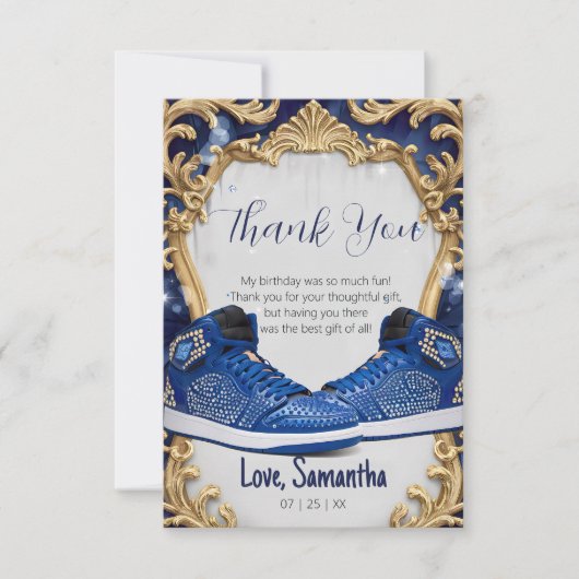 ラグジュアリーパーソナライズされた誕生日スニーカーボールパーティー サンキューカード (正面)