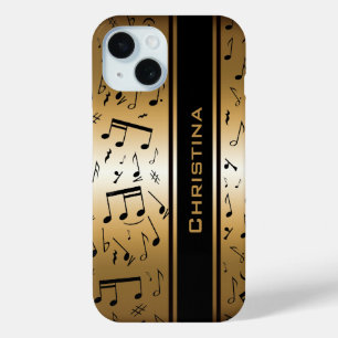 ラグジュアリーパーソナライズされた金ゴールドとブラックミュージックノート iPhone 15ケース