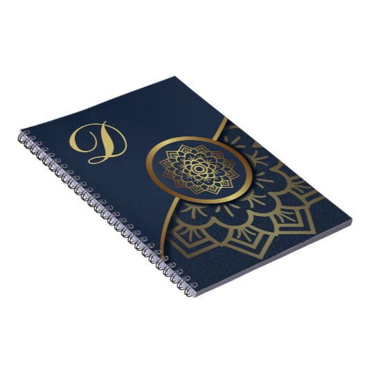 ラグジュアリーパーソナライズされた金ゴールドマンダラアートブルー ノートブック (右側)