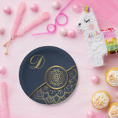 ラグジュアリーパーソナライズされた金ゴールドマンダラアートブルー ペーパープレート (パーティー)