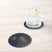 ラグジュアリーパーソナライズされた金ゴールドマンダラアートブルー ラウンドペーパーコースター (インサイチュ)