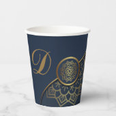 ラグジュアリーパーソナライズされた金ゴールドマンダラアートブルー 紙コップ (正面)