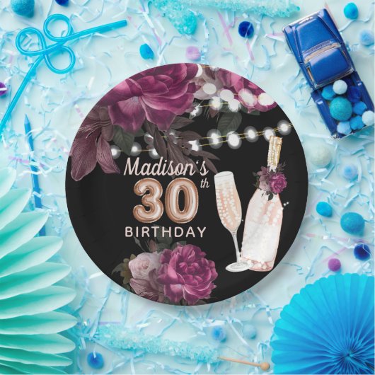 ラグジュアリーパーソナライズされた30thバースデーワインバラ ペーパープレート (パーティー)