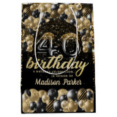 ラグジュアリーパーソナライズされた40thバースデーブラック金ゴールド ミディアムペーパーバッグ (正面)