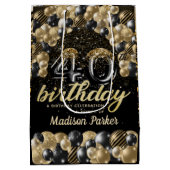 ラグジュアリーパーソナライズされた40thバースデーブラック金ゴールド ミディアムペーパーバッグ (裏面)