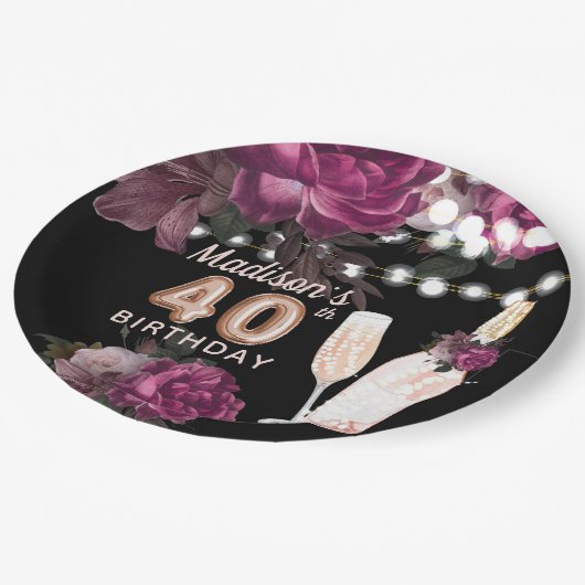 ラグジュアリーパーソナライズされた40thバースデーワインバラ ペーパープレート (アングル)