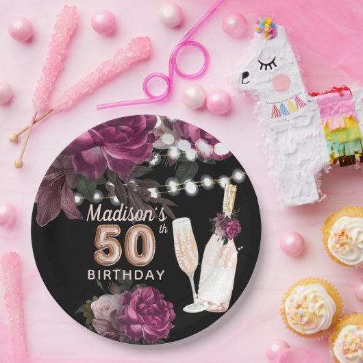 ラグジュアリーパーソナライズされた50th誕生日ワインバラ ペーパープレート (パーティー)