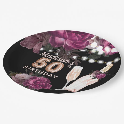 ラグジュアリーパーソナライズされた50th誕生日ワインバラ ペーパープレート (アングル)