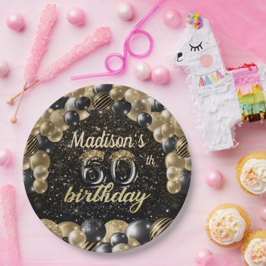 ラグジュアリーパーソナライズされた60th誕生日バルーン紙Pl ペーパープレート (パーティー)
