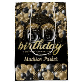 ラグジュアリーパーソナライズされた60th誕生日ブラック金ゴールド ミディアムペーパーバッグ (裏面)