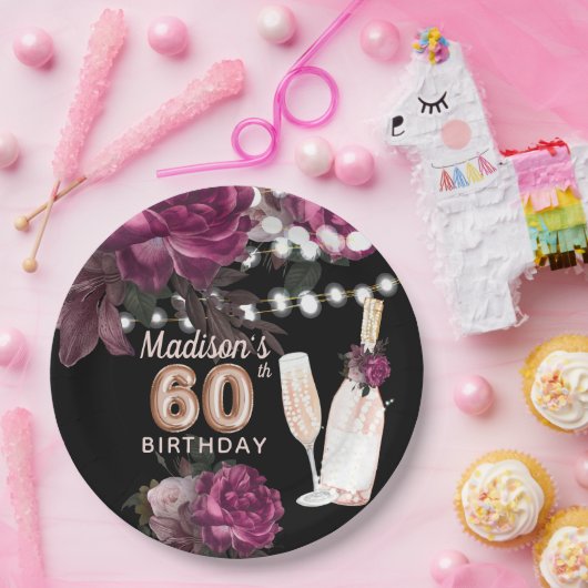 ラグジュアリーパーソナライズされた60th誕生日ワインバラ ペーパープレート (パーティー)