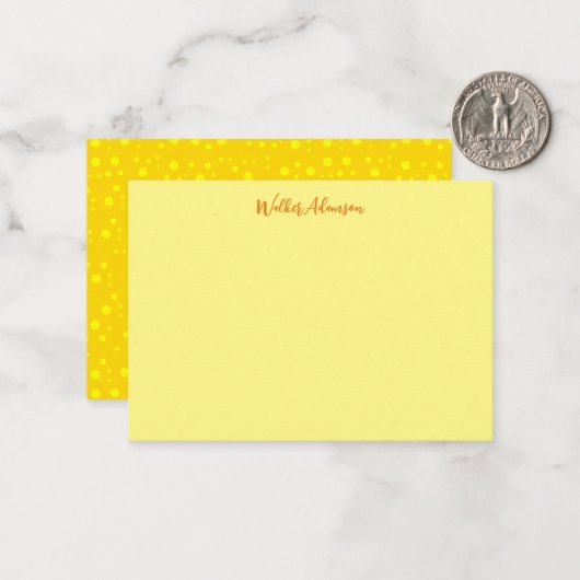 ラグジュアリーパーソナライズされた、エレガントゴールデンイエローネーム ノートカード (正面/裏面インサイチュ)