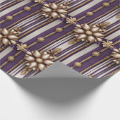 ラグジュアリーパープルと金ゴールドストライプのクリスマス ラッピングペーパー (角)