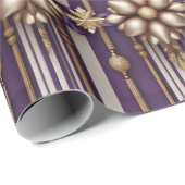 ラグジュアリーパープルと金ゴールドストライプのクリスマス ラッピングペーパー (ロールコーナー)