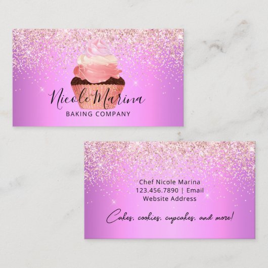 ラグジュアリーパープルカップケーキベーカリースイーツシェフ 名刺 (正面/裏面)