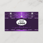 ラグジュアリーパープルスクイグルスパークルダイヤモンドとロゴ 名刺 (正面)