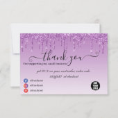 ラグジュアリーパープルビジネスドリッピンググリッター サンキューカード (正面)