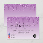 ラグジュアリーパープルビジネスドリッピンググリッター サンキューカード (正面/裏面)