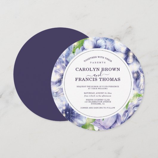 ラグジュアリーパープルフローラア結婚ネモンス 招待状 (正面/裏面)