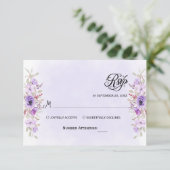 ラグジュアリーパープルフローラウェディングRSVPカード 出欠カード (スタンド正面)