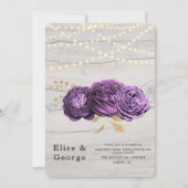 ラグジュアリーパープルフローラウッドストリングライツ結婚ズ 招待状 (正面)