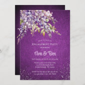ラグジュアリーパープルラベンダーウィステリアグリッター婚約 招待状 (正面/裏面)