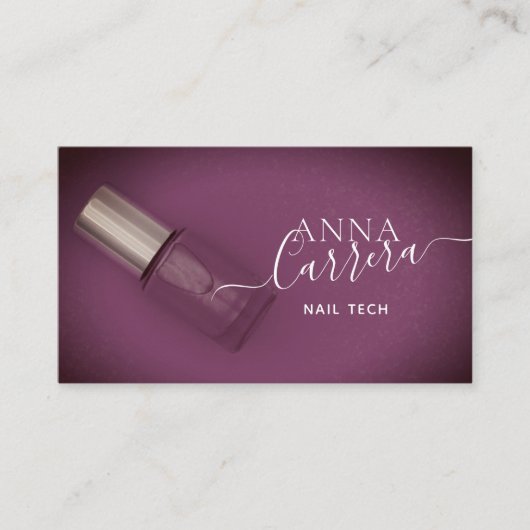 ラグジュアリーパープル爪、 ネイルカラー爪、 ネイルテックネイルサロン 名刺 (正面)