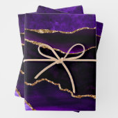 ラグジュアリーパープル金ゴールドグリッターアゲートハッピーバースデー ラッピングペーパーシート (インサイチュ)