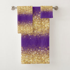 ラグジュアリーパープル金ゴールドグリッター バスタオルセット