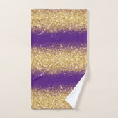 ラグジュアリーパープル金ゴールドグリッター バスタオルセット (ハンドタオル)